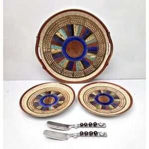 Vintage Thousand Faces 3 Piece Plate Set Serving & 2 Snack Bread Butter Japan